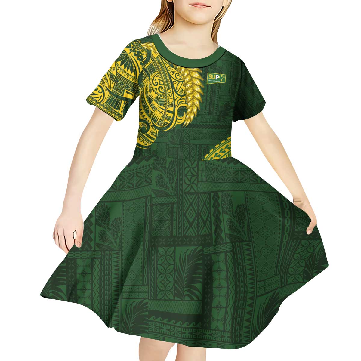 Samoa SUP Kid Short Sleeve Dress Samoan Motif Patterns - Polynesian Pride