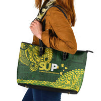 Samoa SUP Leather Tote Bag Samoan Motif Patterns LT9 Green - Polynesian Pride