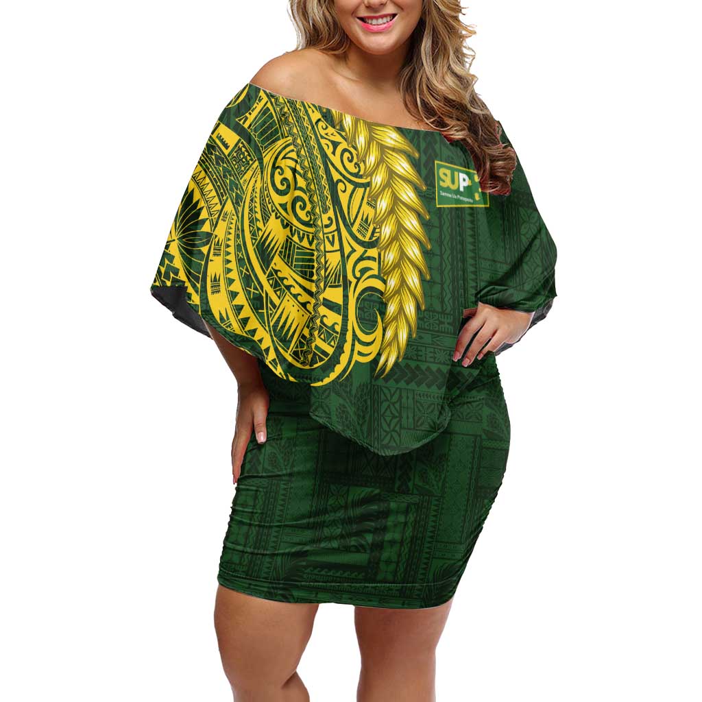 Samoa SUP Off Shoulder Short Dress Samoan Motif Patterns - Polynesian Pride