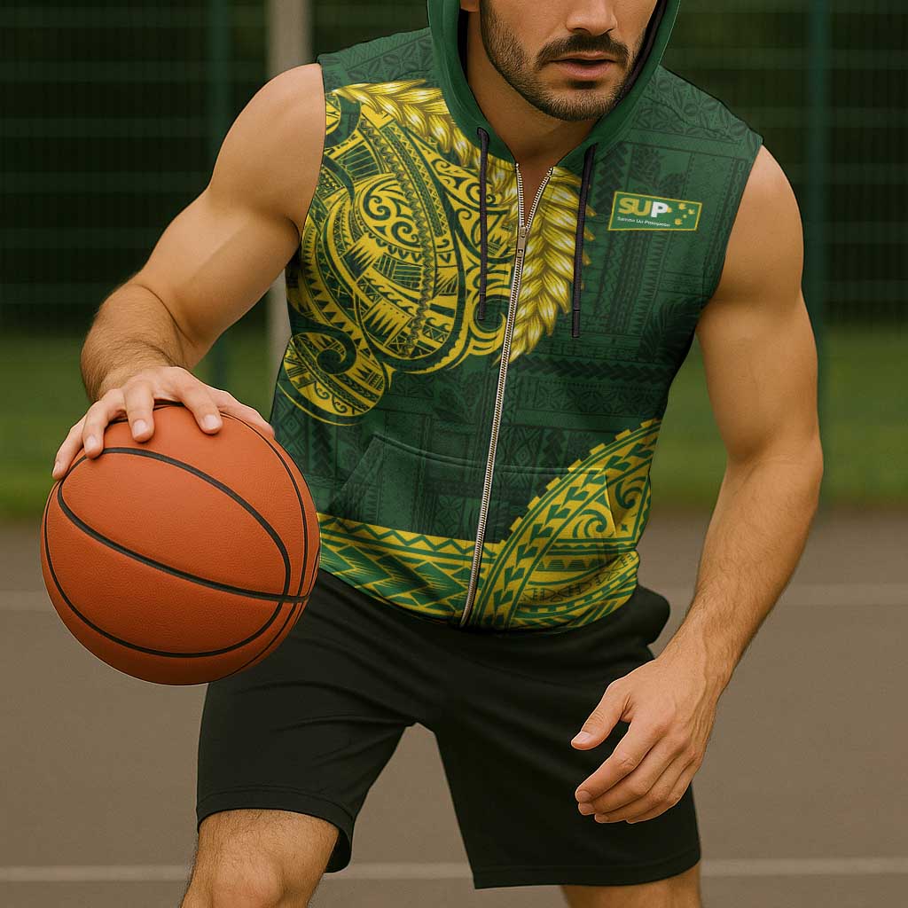 Samoa SUP Sleeveless Zip Hoodie Samoan Motif Patterns - Polynesian Pride