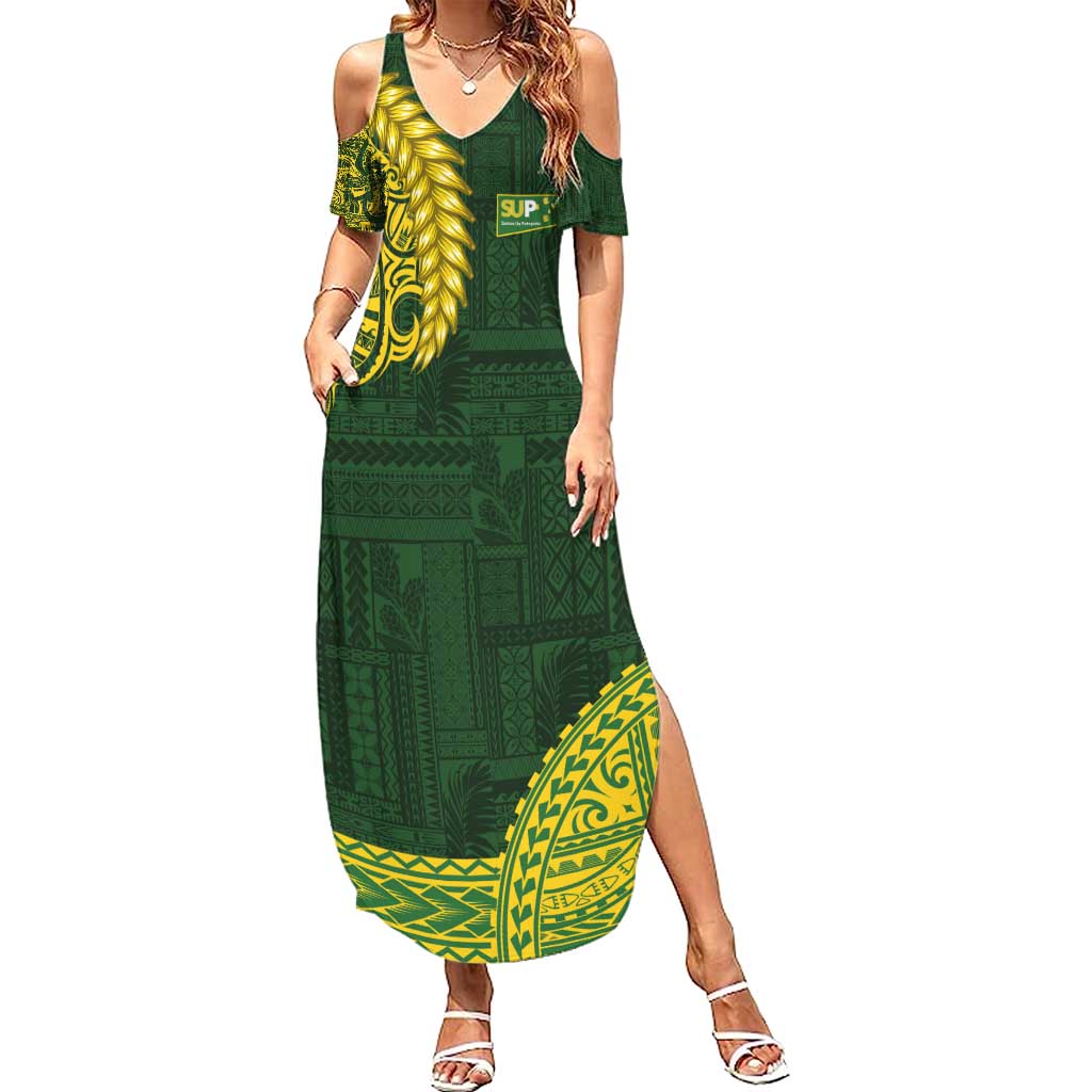 Samoa SUP Summer Maxi Dress Samoan Motif Patterns LT9 Women Green - Polynesian Pride
