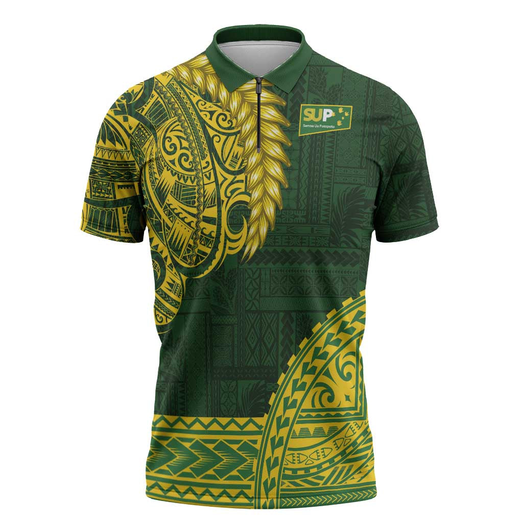 Samoa SUP Zipper Polo Shirt Samoan Motif Patterns - Polynesian Pride