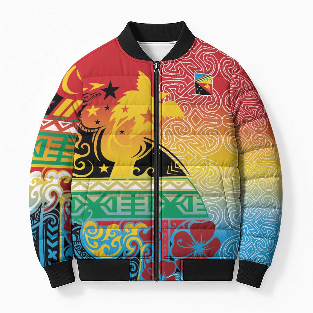 Personalised Torba PNG Day Bomber Puffer Jacket Oro Tapa Pattern LT9 Unisex Green - Polynesian Pride