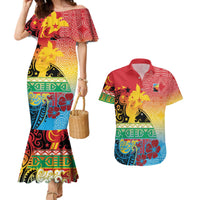 Personalised Torba PNG Day Couples Matching Mermaid Dress and Hawaiian Shirt Oro Tapa Pattern - Polynesian Pride