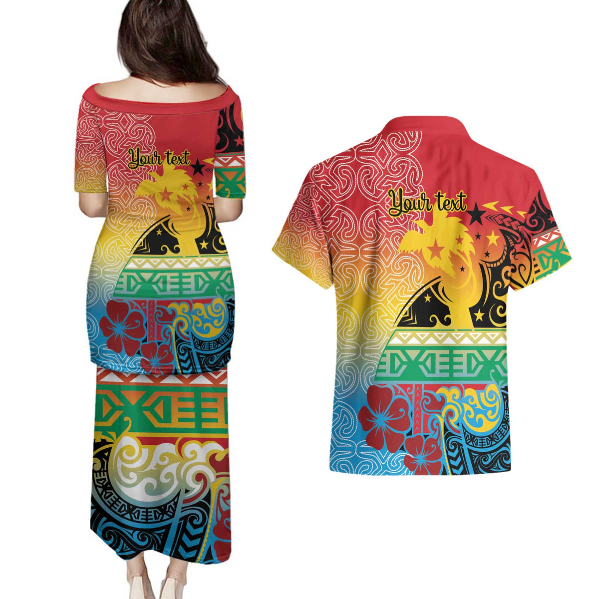 Personalised Torba PNG Day Couples Matching Puletasi and Hawaiian Shirt Oro Tapa Pattern - Polynesian Pride