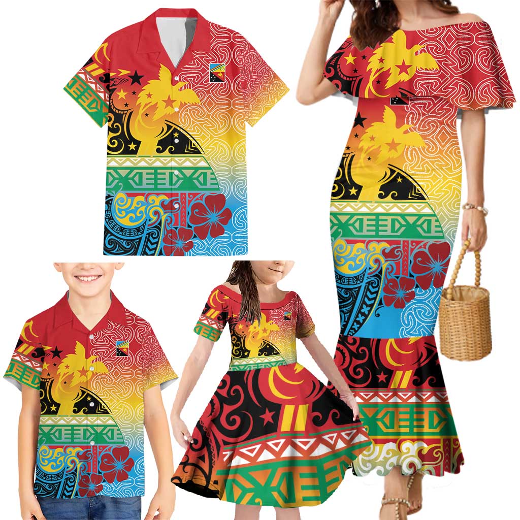Personalised Torba PNG Day Family Matching Mermaid Dress and Hawaiian Shirt Oro Tapa Pattern - Polynesian Pride