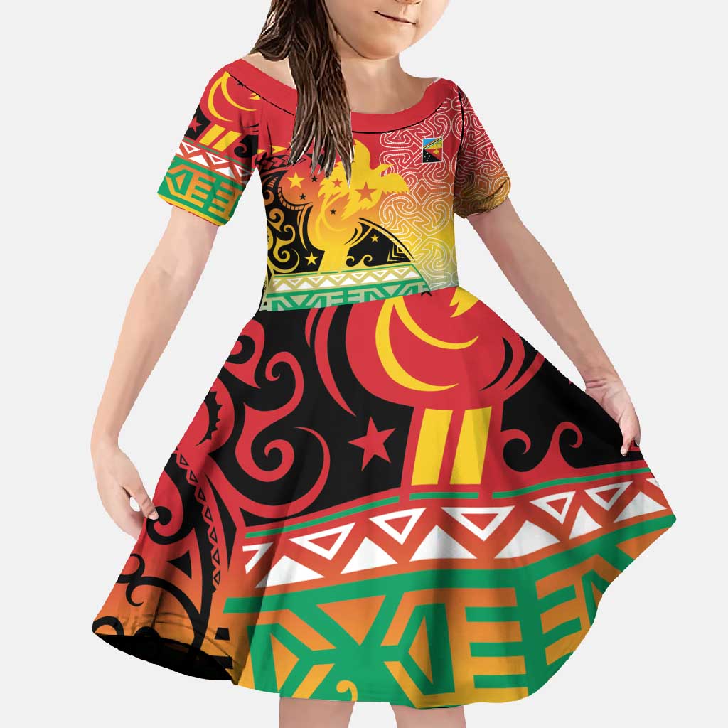 Personalised Torba PNG Day Family Matching Off Shoulder Maxi Dress and Hawaiian Shirt Oro Tapa Pattern LT9 Daughter's Dress Green - Polynesian Pride