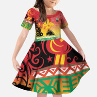 Personalised Torba PNG Day Family Matching Off Shoulder Maxi Dress and Hawaiian Shirt Oro Tapa Pattern LT9 Daughter's Dress Green - Polynesian Pride