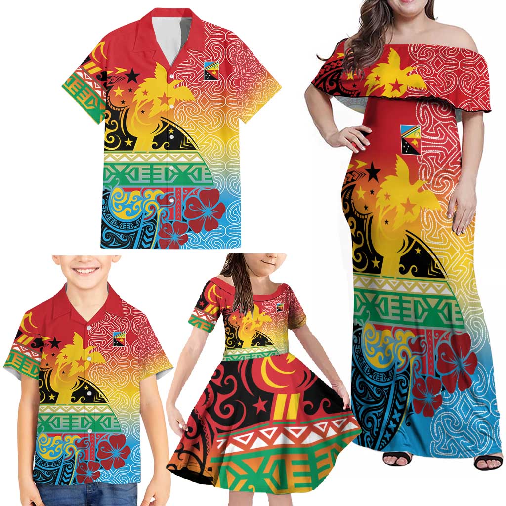 Personalised Torba PNG Day Family Matching Off Shoulder Maxi Dress and Hawaiian Shirt Oro Tapa Pattern LT9 - Polynesian Pride