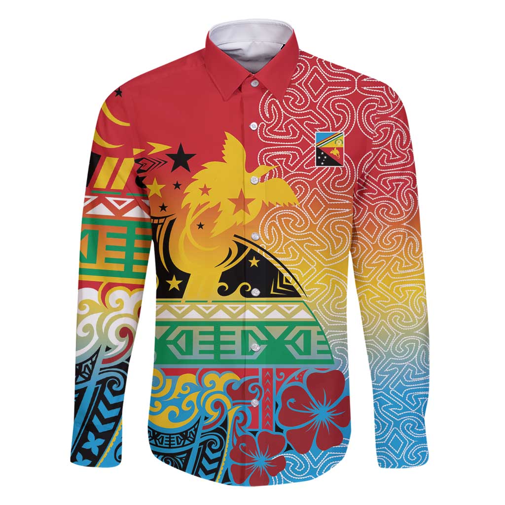 Personalised Torba PNG Day Family Matching Off Shoulder Maxi Dress and Hawaiian Shirt Oro Tapa Pattern LT9 Dad's Shirt - Long Sleeve Green - Polynesian Pride