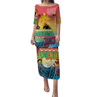 Personalised Torba PNG Day Family Matching Puletasi and Hawaiian Shirt Oro Tapa Pattern LT9 Mom's Dress Green - Polynesian Pride
