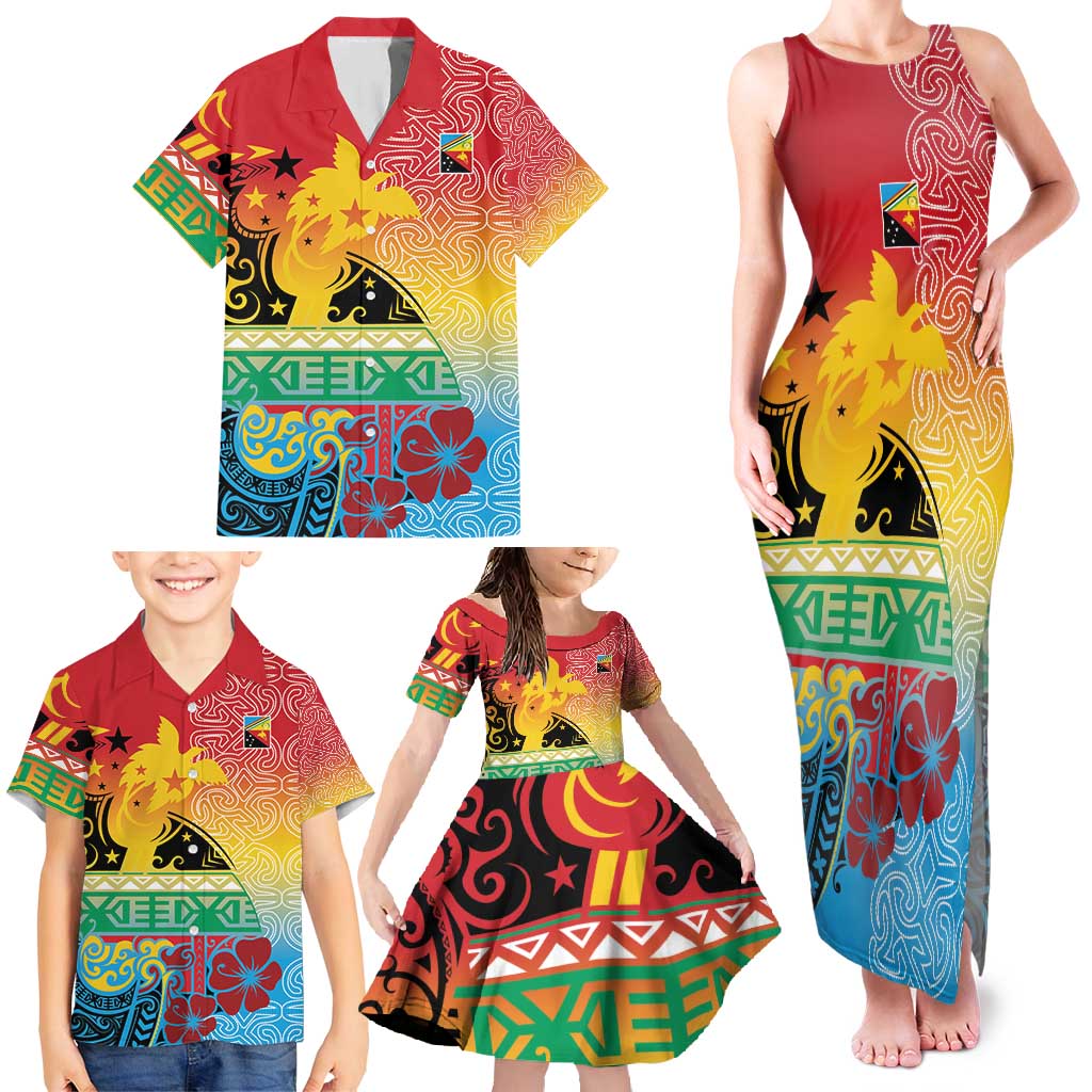 Personalised Torba PNG Day Family Matching Tank Maxi Dress and Hawaiian Shirt Oro Tapa Pattern - Polynesian Pride