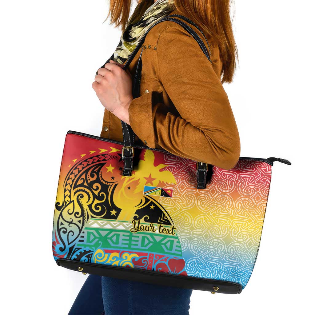 Personalised Torba PNG Day Leather Tote Bag Oro Tapa Pattern LT9 Green - Polynesian Pride