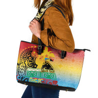 Personalised Torba PNG Day Leather Tote Bag Oro Tapa Pattern LT9 Green - Polynesian Pride
