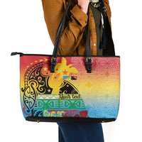 Personalised Torba PNG Day Leather Tote Bag Oro Tapa Pattern LT9 - Polynesian Pride