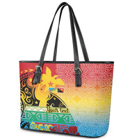 Personalised Torba PNG Day Leather Tote Bag Oro Tapa Pattern LT9 - Polynesian Pride