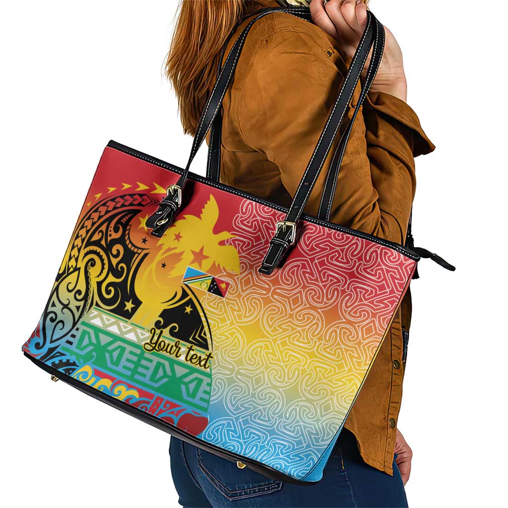 Personalised Torba PNG Day Leather Tote Bag Oro Tapa Pattern LT9 - Polynesian Pride