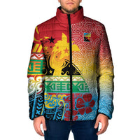 Personalised Torba PNG Day Padded Jacket Oro Tapa Pattern LT9 Men Green - Polynesian Pride