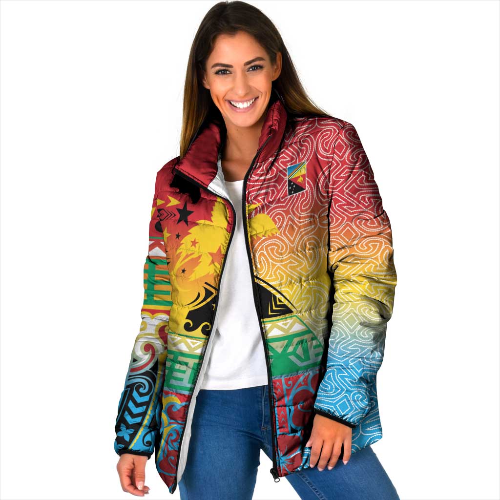 Personalised Torba PNG Day Padded Jacket Oro Tapa Pattern LT9 Women Green - Polynesian Pride