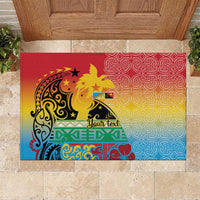 Personalised Torba PNG Day Rubber Doormat Oro Tapa Pattern LT9 Green - Polynesian Pride