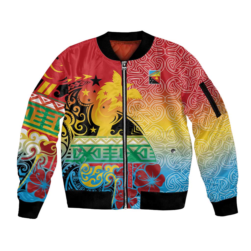 Personalised Torba PNG Day Sleeve Zip Bomber Jacket Oro Tapa Pattern LT9 Unisex Green - Polynesian Pride