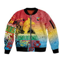 Personalised Torba PNG Day Sleeve Zip Bomber Jacket Oro Tapa Pattern LT9 Unisex Green - Polynesian Pride