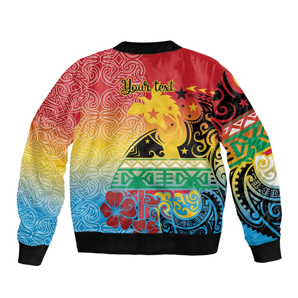 Personalised Torba PNG Day Sleeve Zip Bomber Jacket Oro Tapa Pattern LT9 - Polynesian Pride