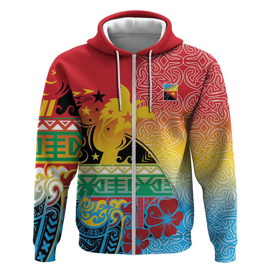 Personalised Torba PNG Day Zip Hoodie Oro Tapa Pattern - Polynesian Pride