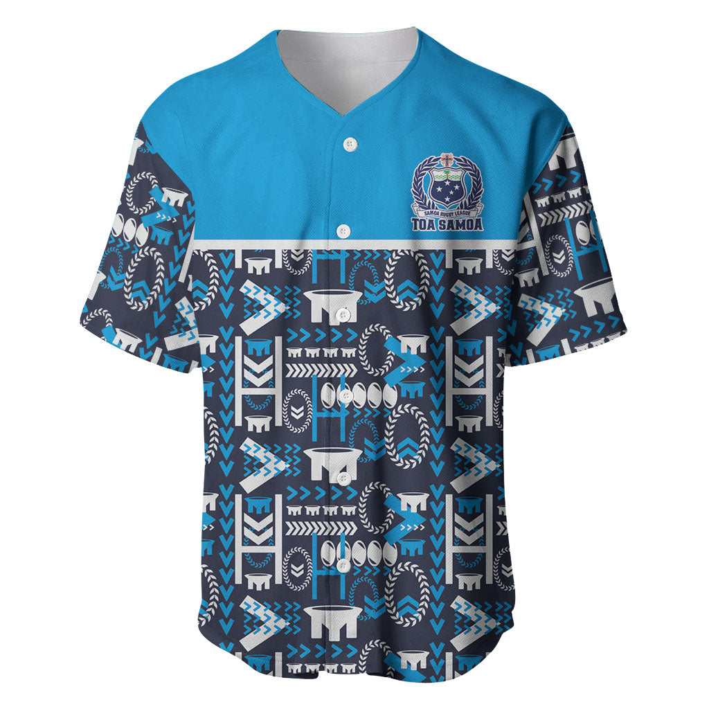 Samoan Warrior Island Heritage Baseball Jersey Ocean Island Geometry Blue Style LT9 Blue - Polynesian Pride