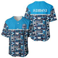 Samoan Warrior Island Heritage Baseball Jersey Ocean Island Geometry Blue Style LT9 - Polynesian Pride