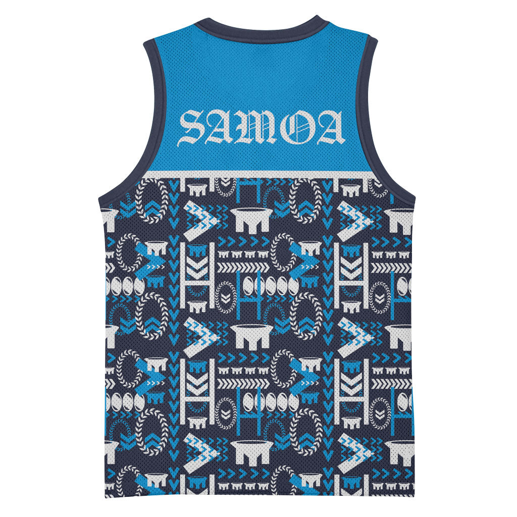 Samoan Warrior Island Heritage Basketball Jersey Ocean Island Geometry Blue Style LT9 - Polynesian Pride
