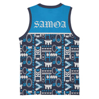 Samoan Warrior Island Heritage Basketball Jersey Ocean Island Geometry Blue Style LT9 - Polynesian Pride