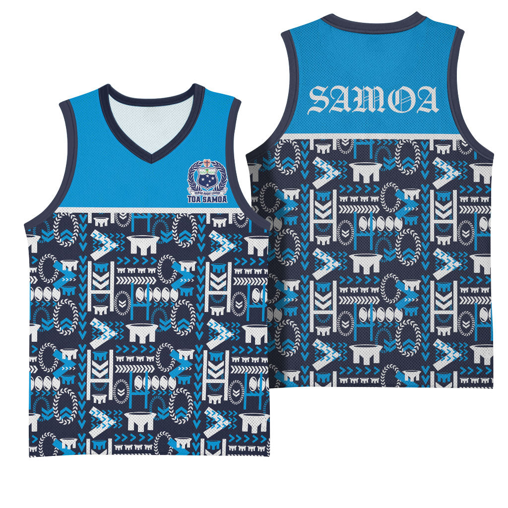Samoan Warrior Island Heritage Basketball Jersey Ocean Island Geometry Blue Style LT9 - Polynesian Pride