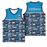 Samoan Warrior Island Heritage Basketball Jersey Ocean Island Geometry Blue Style LT9 - Polynesian Pride
