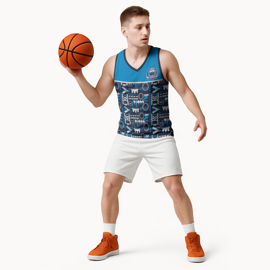 Samoan Warrior Island Heritage Basketball Jersey Ocean Island Geometry Blue Style LT9 - Polynesian Pride