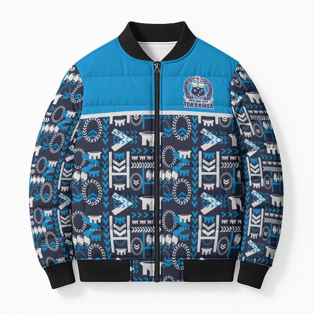 Samoan Warrior Island Heritage Bomber Puffer Jacket Ocean Island Geometry Blue Style LT9 Unisex Blue - Polynesian Pride