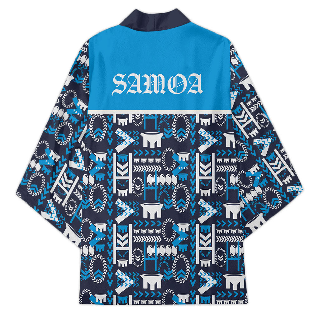 Samoan Warrior Island Heritage Kimono Ocean Island Geometry Blue Style LT9 - Polynesian Pride