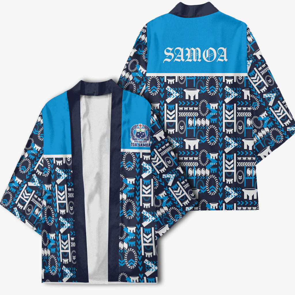 Samoan Warrior Island Heritage Kimono Ocean Island Geometry Blue Style LT9 - Polynesian Pride