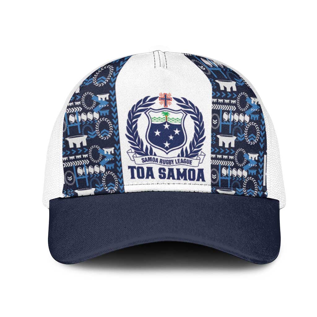 Samoan Warrior Island Heritage Mesh Trucker Cap Ocean Island Geometry Blue Style LT9 One Size White Blue - Polynesian Pride