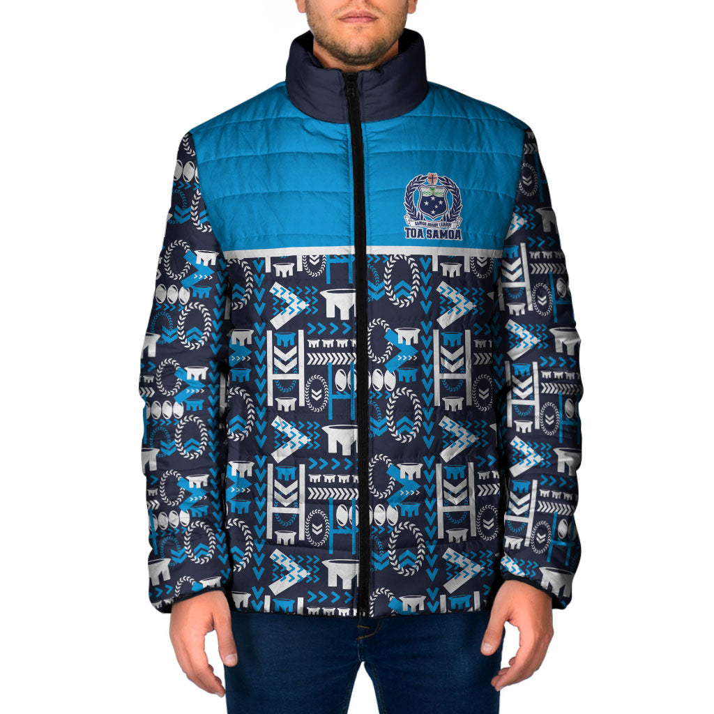 Samoan Warrior Island Heritage Padded Jacket Ocean Island Geometry Blue Style LT9 Men Blue - Polynesian Pride
