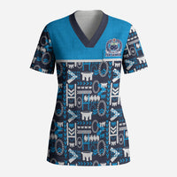 Samoan Warrior Island Heritage Scrub Top Ocean Island Geometry Blue Style LT9 Adult Blue - Polynesian Pride