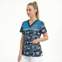 Samoan Warrior Island Heritage Scrub Top Ocean Island Geometry Blue Style LT9 - Polynesian Pride