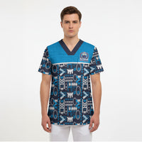 Samoan Warrior Island Heritage Scrub Top Ocean Island Geometry Blue Style LT9 - Polynesian Pride