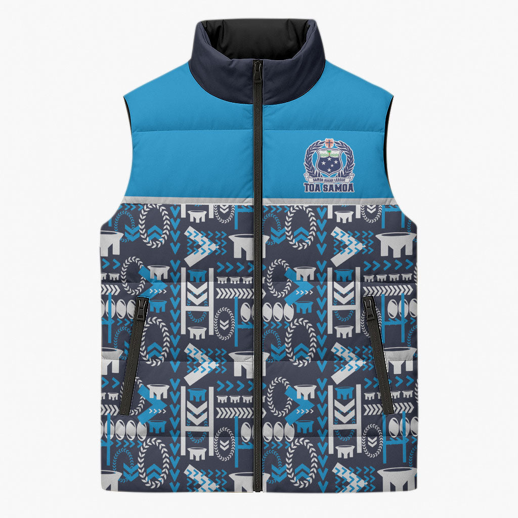 Samoan Warrior Island Heritage Sleeveless Puffer Jacket Ocean Island Geometry Blue Style LT9 Unisex Blue - Polynesian Pride