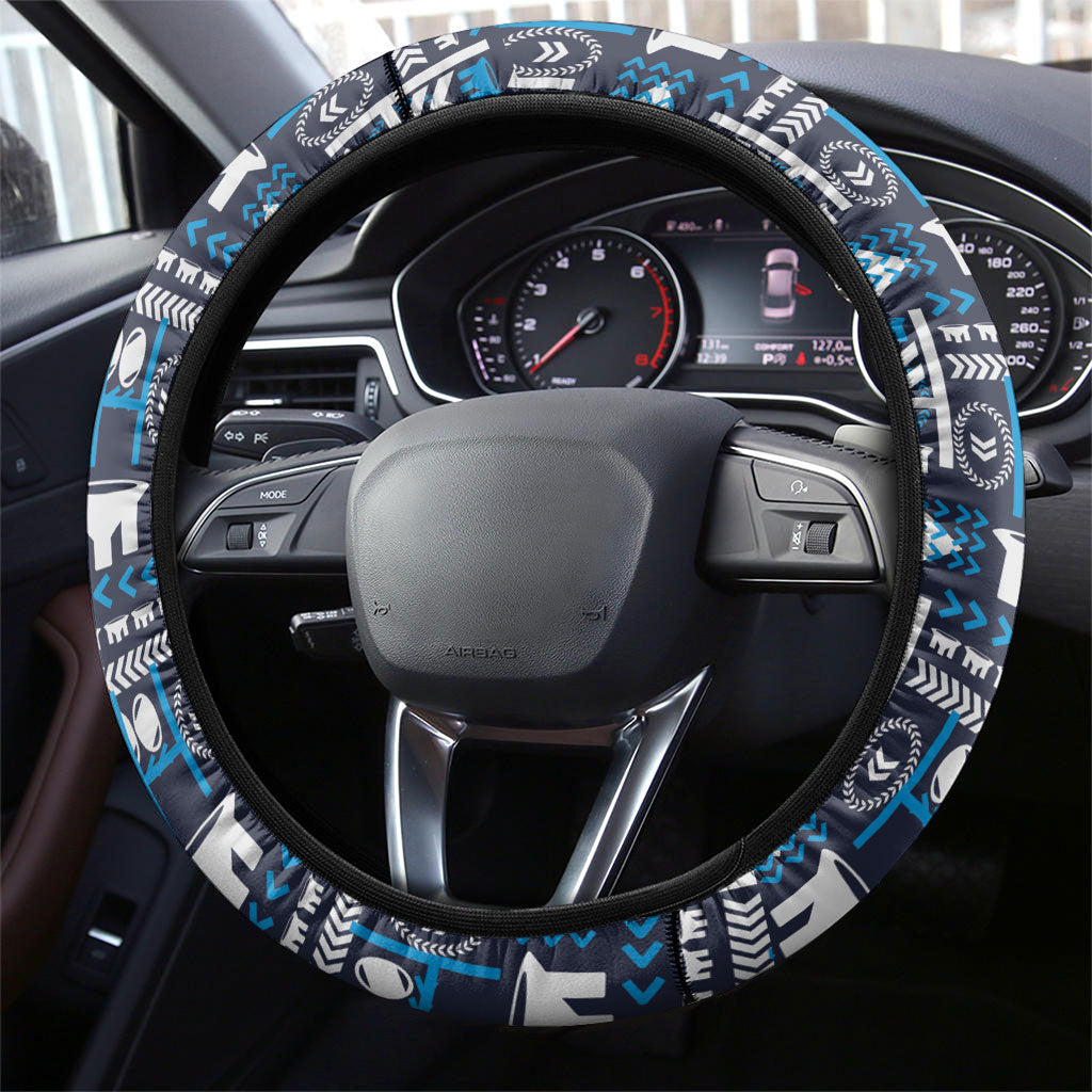 Samoan Warrior Island Heritage Steering Wheel Cover Ocean Island Geometry Blue Style LT9 - Polynesian Pride