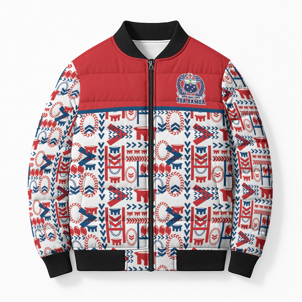 Samoan Warrior Island Heritage Bomber Puffer Jacket Ocean Island Geometry Red Style LT9 Unisex Red - Polynesian Pride