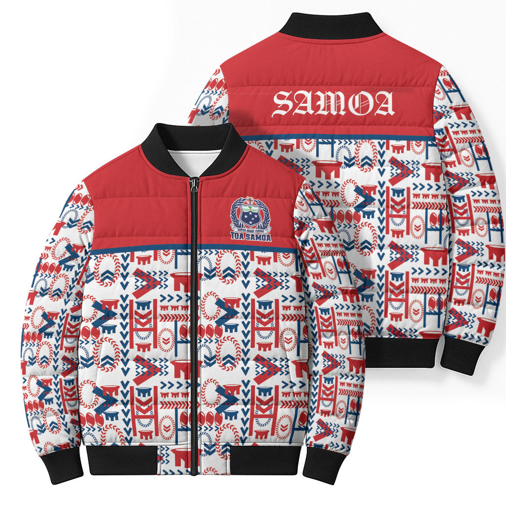 Samoan Warrior Island Heritage Bomber Puffer Jacket Ocean Island Geometry Red Style LT9 - Polynesian Pride