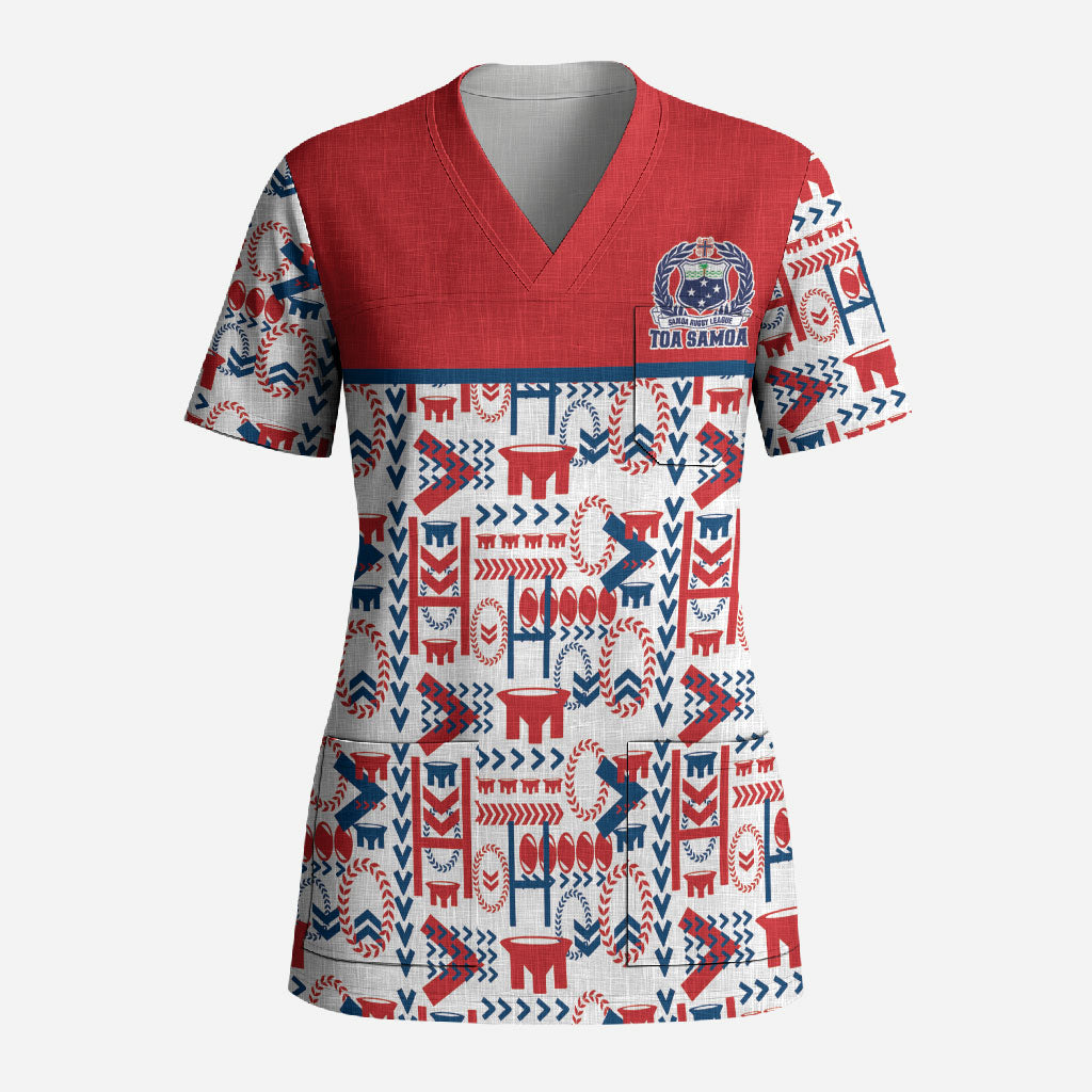 Samoan Warrior Island Heritage Scrub Top Ocean Island Geometry Red Style LT9 Adult Red - Polynesian Pride