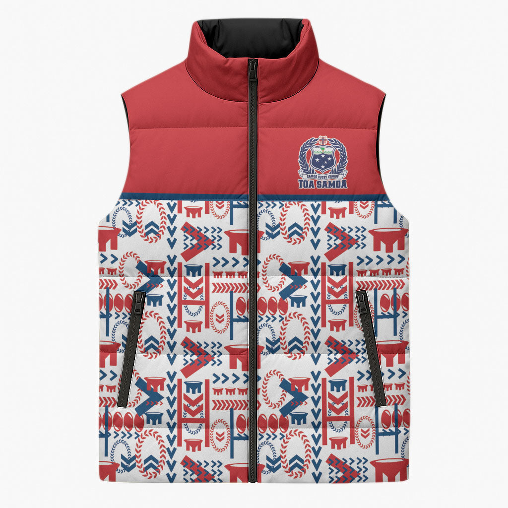 Samoan Warrior Island Heritage Sleeveless Puffer Jacket Ocean Island Geometry Red Style LT9 Unisex Red - Polynesian Pride