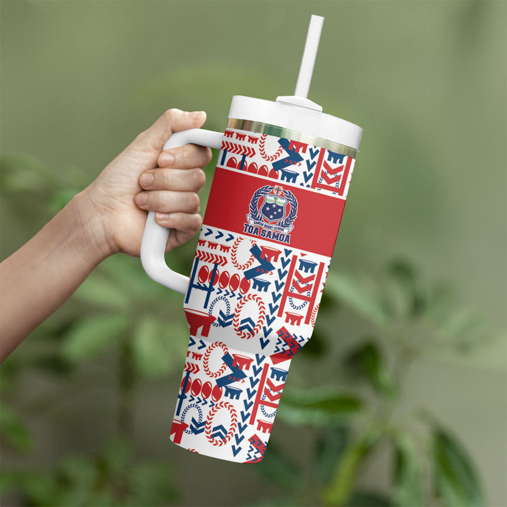 Samoan Warrior Island Heritage Tumbler With Handle Ocean Island Geometry Red Style LT9 - Polynesian Pride